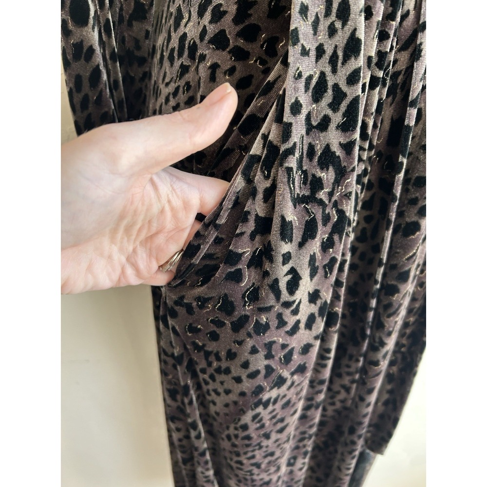 Vintage Diamond Tea Velvet Robe M Leopard Print Metallic Dressing Gown Tassels - Picture 4 of 12